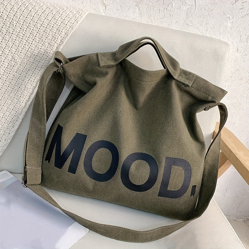 Letter Mood Print Canvas Crossbody Bag - Trendy Men's Shoulder Tote Bag