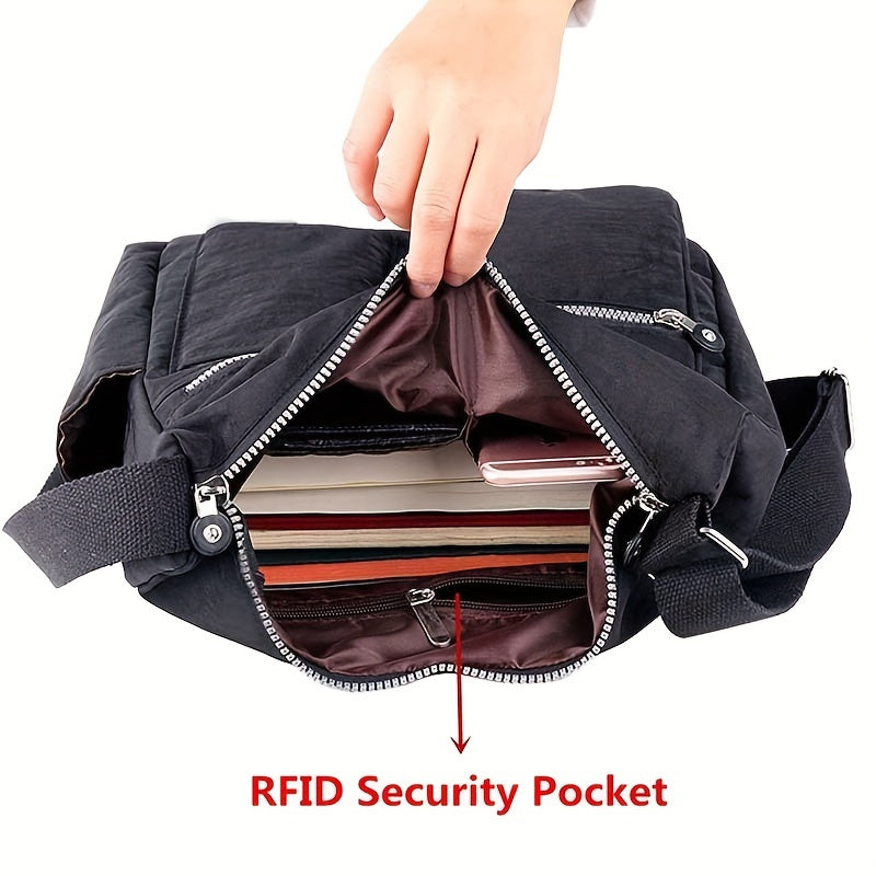 Waterproof Crossbody Bag - Anti-Theft RFID Pocket, Durable Nylon Messenger Bag