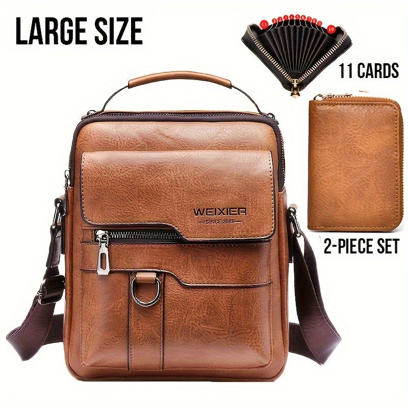 Vintage PU Leather Crossbody Bag - Vertical Casual Satchel with Card Holder