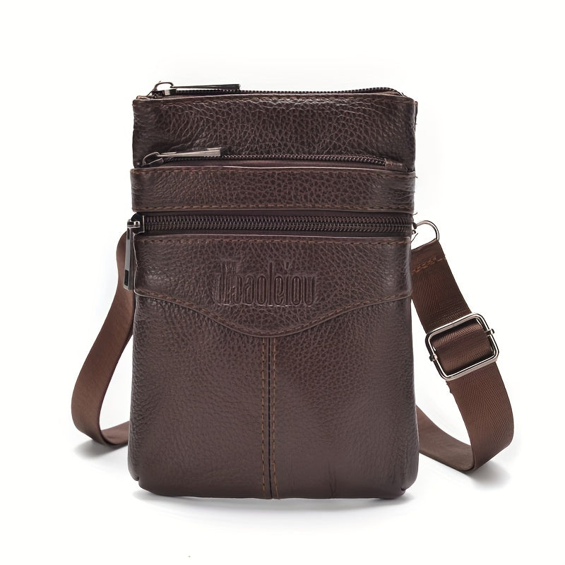 Men's Leather Shoulder Bag - Crossbody and Waist Bag, Portable Mobile Phone Wallet