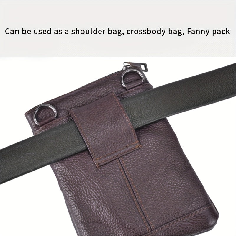 Men's Leather Shoulder Bag - Crossbody and Waist Bag, Portable Mobile Phone Wallet