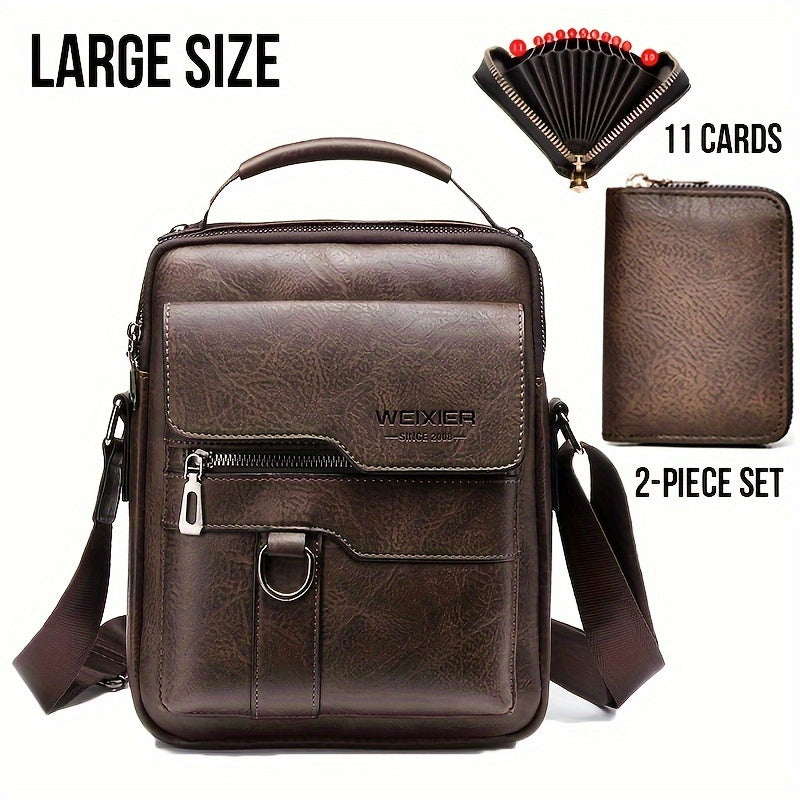 Vintage PU Leather Crossbody Bag - Vertical Casual Satchel with Card Holder