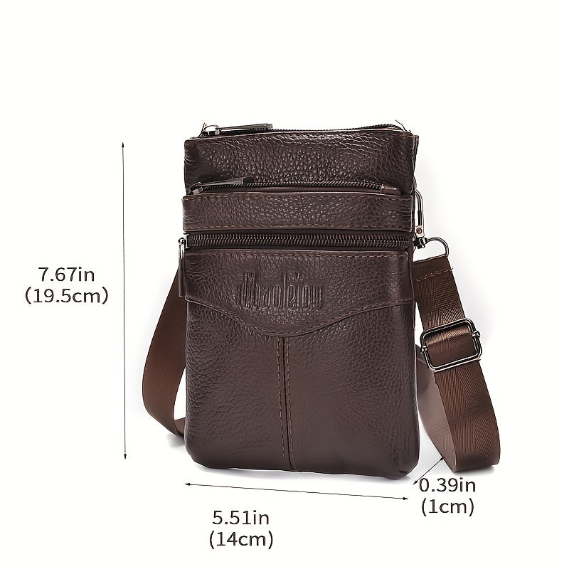 Men's Leather Shoulder Bag - Crossbody and Waist Bag, Portable Mobile Phone Wallet