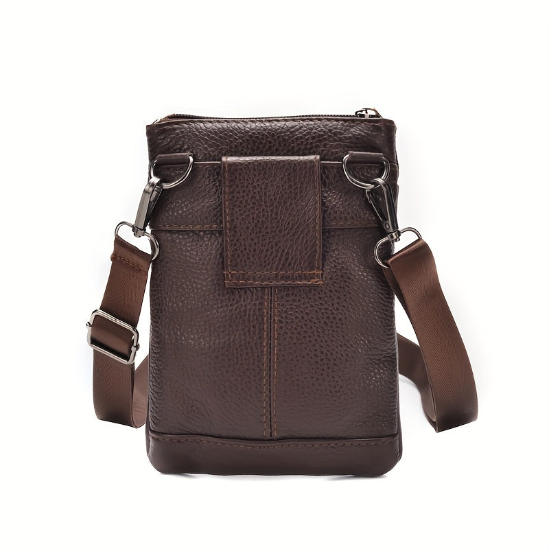 Men's Leather Shoulder Bag - Crossbody and Waist Bag, Portable Mobile Phone Wallet