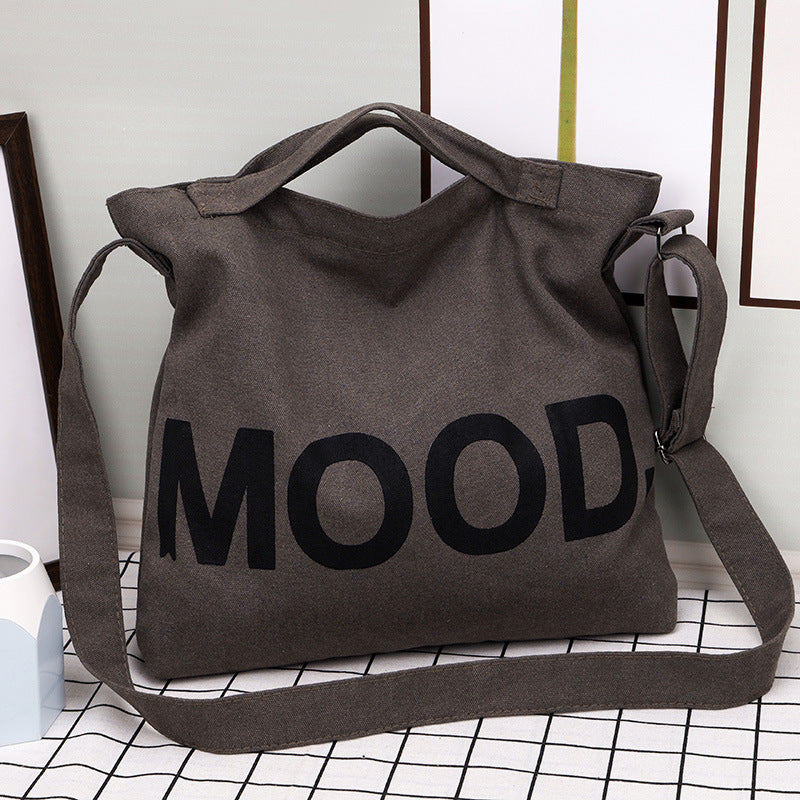 Youth Canvas Large Capacity Crossbody Bag - Letter Solid Color Shoulder Tote