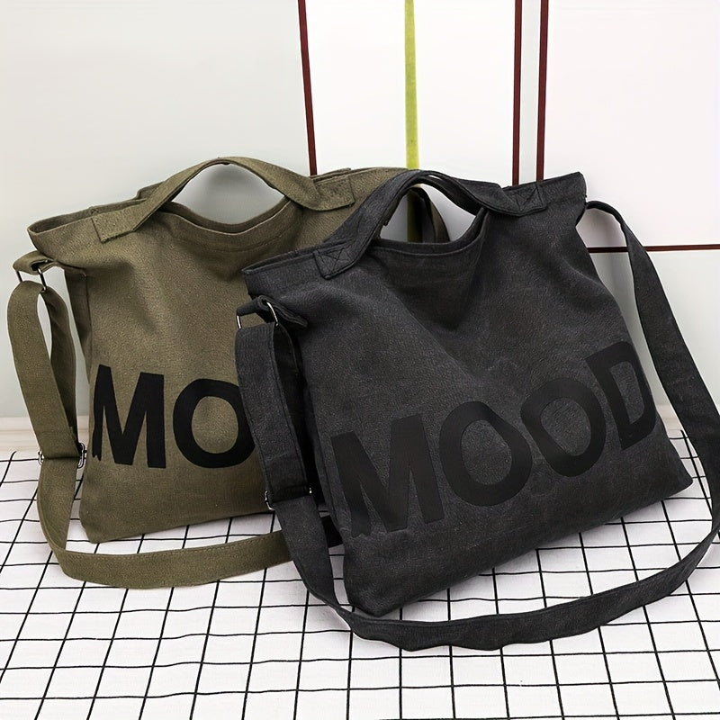 Letter Mood Print Canvas Crossbody Bag - Trendy Men's Shoulder Tote Bag