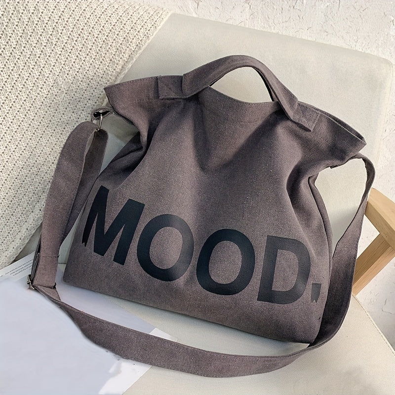 Letter Mood Print Canvas Crossbody Bag - Trendy Men's Shoulder Tote Bag