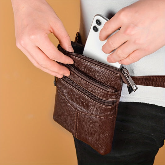 Men's Leather Shoulder Bag - Crossbody and Waist Bag, Portable Mobile Phone Wallet